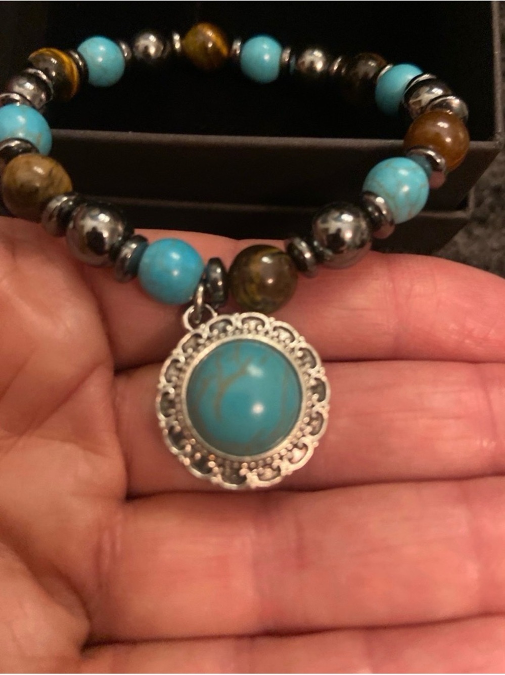 Turquoise & Brown Beaded Charm Bracelet - Women Jewelry